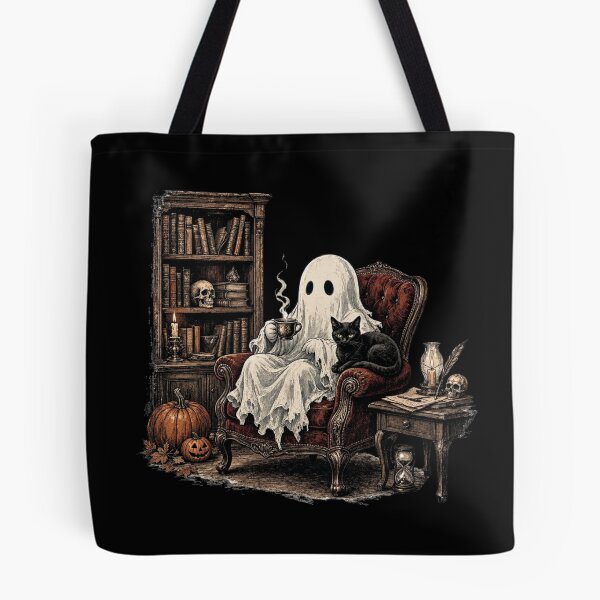 Item preview, Funny Cozy Ghost Coffee with Black Cat Spooky Cute Halloween designed and sold by CF_VintageDesign.
