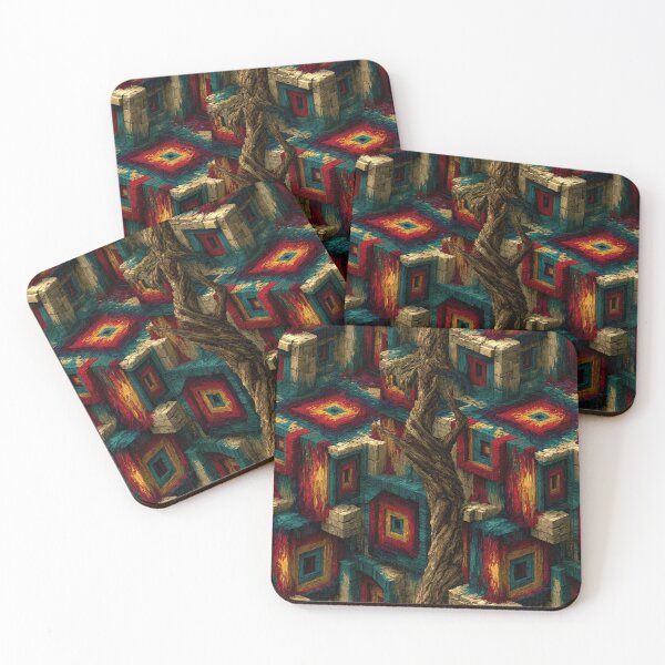 Item preview, Red and Blue Geometric Cube Maze Pattern designed and sold by Piotrek0001.