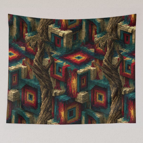 Item preview, Red and Blue Geometric Cube Maze Pattern designed and sold by Piotrek0001.