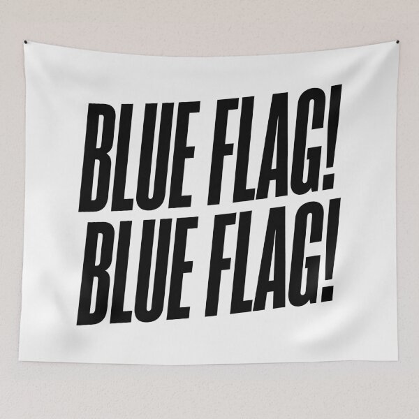 Artikelvorschau, Blaue Flagge! Blaue Flagge! – Sim-Racing-Humor entworfen und verkauft von GarageGraphics.