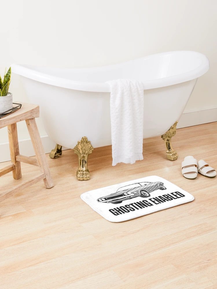 Thumbnail 2 of 6, Bath Mat, Ghosting Enabled – Sim Racing Humor designed and sold by GarageGraphics.