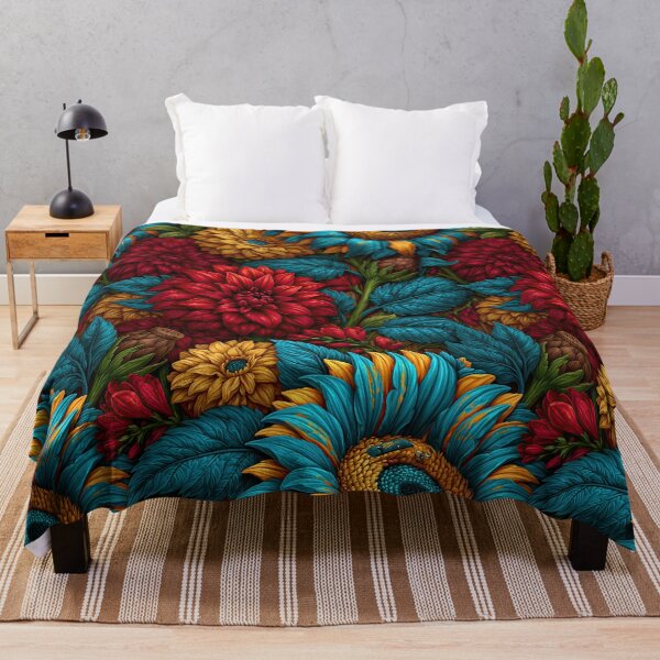 Item preview, Vibrant Red and Teal Floral Dahlia Pattern designed and sold by Piotrek0001.