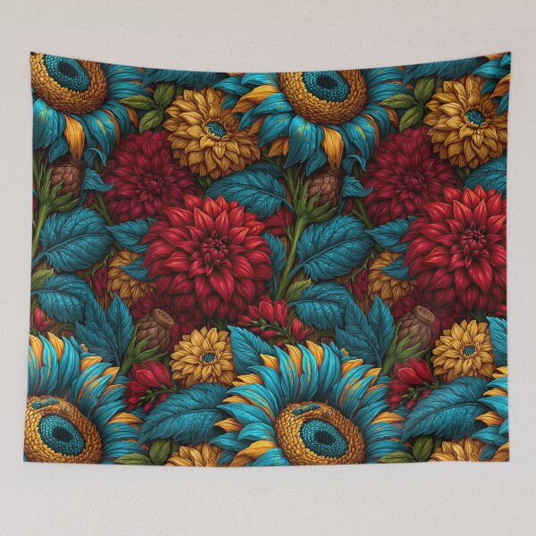 Item preview, Vibrant Red and Teal Floral Dahlia Pattern designed and sold by Piotrek0001.
