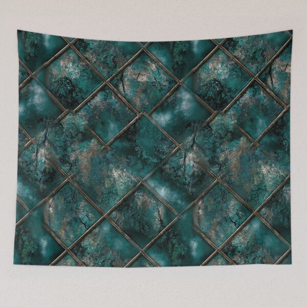 Item preview, Teal Green Distressed Tile Diagonal Grid designed and sold by Piotrek0001.