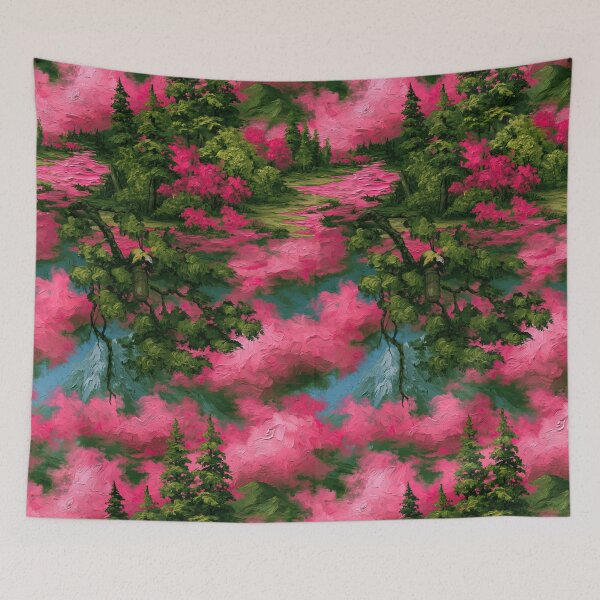 Item preview, Vibrant Pink Clouds Over Green Forest designed and sold by Piotrek0001.