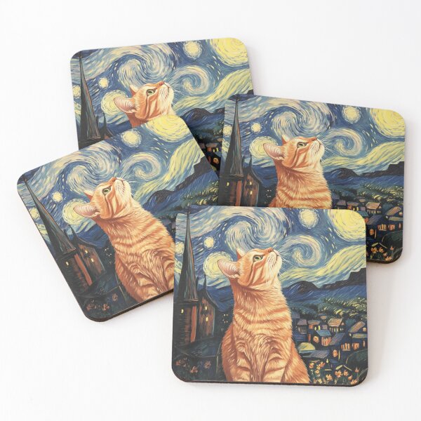 Item preview, Modern Art Painting Van Gogh Starry Night Tabby Cat  designed and sold by antoniaautzer.