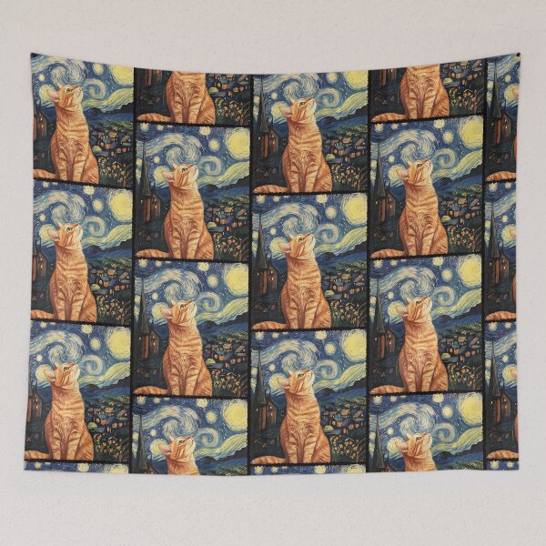 Item preview, Modern Art Painting Van Gogh Starry Night Tabby Cat  designed and sold by antoniaautzer.