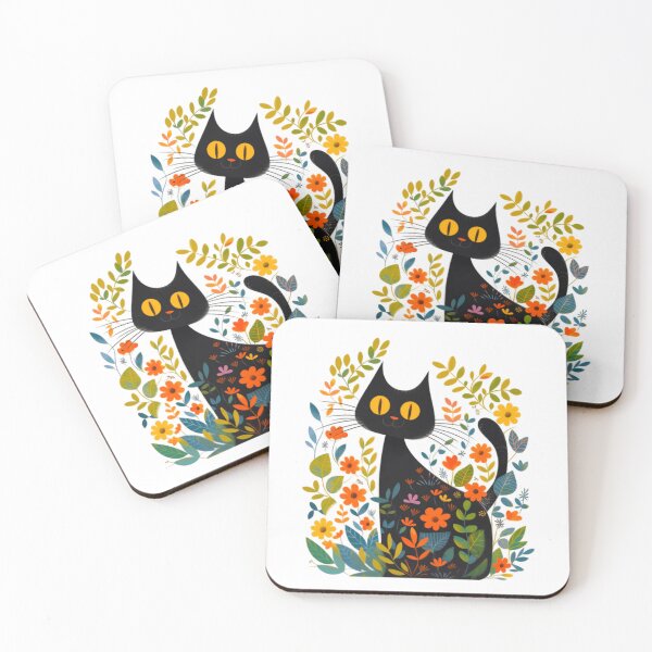Item preview, Funny Black Cat In Botanical Flower Garden Art designed and sold by CraftmintCA.