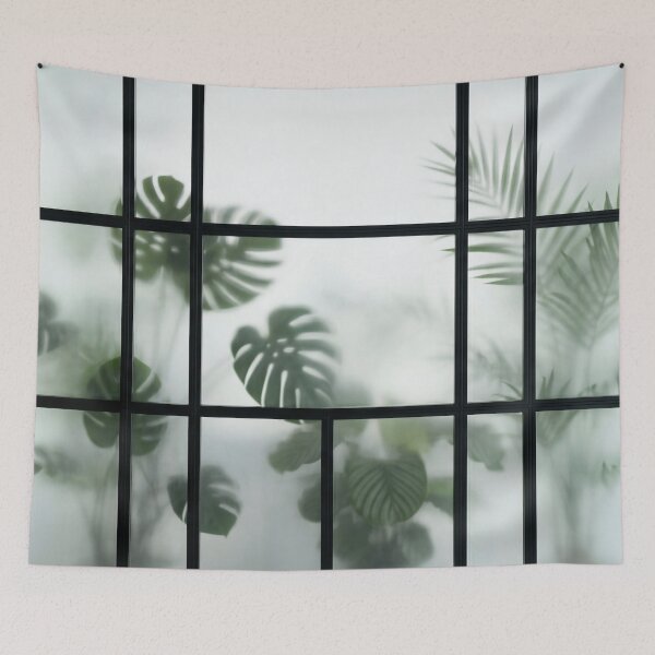 Item preview, Fog Aesthetic Frosted Glass and Green Plants Office Divider Photo Backdrop HD designed and sold by bard-art.