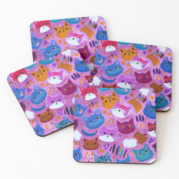 Item preview, Cute Colorful Kawaii Cats Pattern – Playful Cat Faces Pink Aesthetic Design designed and sold by IMuDesigner.