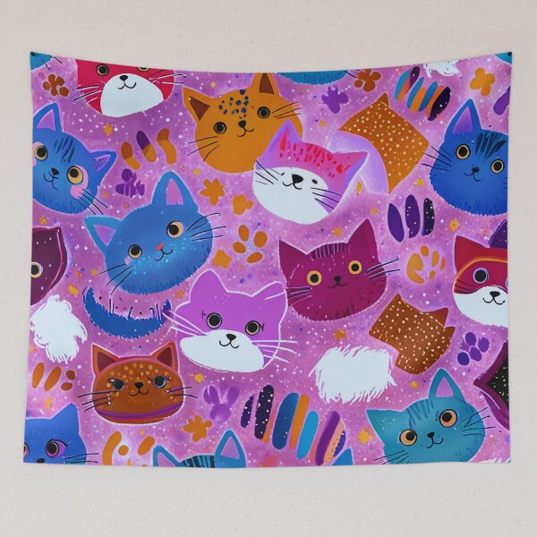 Item preview, Cute Colorful Kawaii Cats Pattern – Playful Cat Faces Pink Aesthetic Design designed and sold by IMuDesigner.