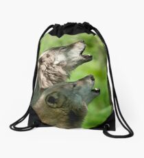 Timber Wolf Howl Drawstring Bag