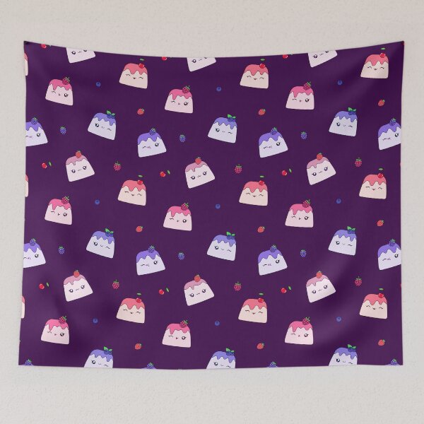 Item preview, Cute Kawaii Berry Pudding Pattern Purple Background Design designed and sold by CozyLittleShop.
