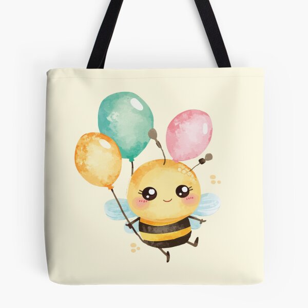 Item preview, Little bee with balloons on a pastel yellow background designed and sold by MlleLAbeille.
