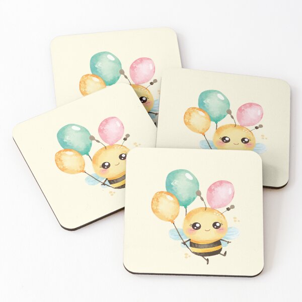Item preview, Little bee with balloons on a pastel yellow background designed and sold by MlleLAbeille.