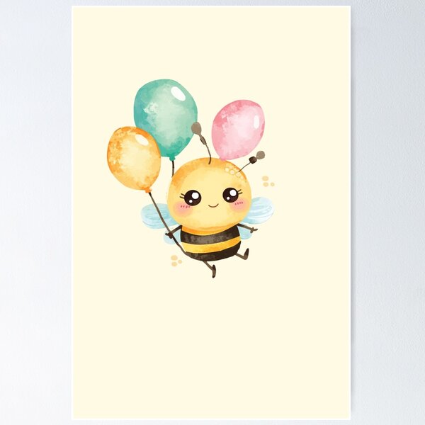 Item preview, Little bee with balloons on a pastel yellow background designed and sold by MlleLAbeille.
