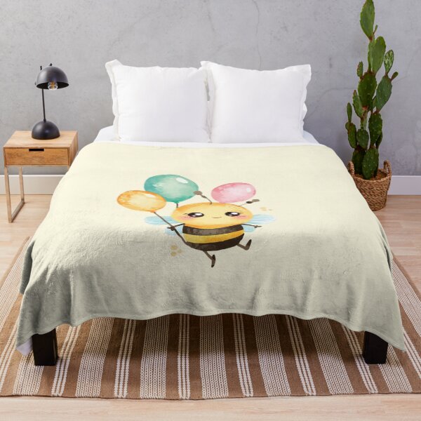 Item preview, Little bee with balloons on a pastel yellow background designed and sold by MlleLAbeille.