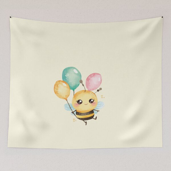 Item preview, Little bee with balloons on a pastel yellow background designed and sold by MlleLAbeille.