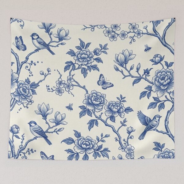 Item preview, Blue Chinoiserie Floral Birds Seamless Pattern designed and sold by FashioonTrends.