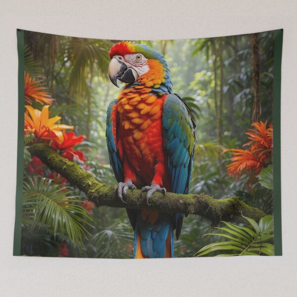 Aperçu de l'œuvre Majesté tropicale - Portrait vibrant d'un ara écarlate créée et vendue par Prachodayat Artworks.