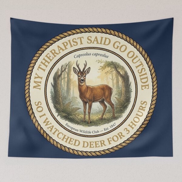 Item preview, My Therapist Said Go Outside So I Watched Deer Badge designed and sold by CalmCapy Co.