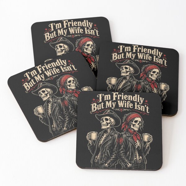 Item preview, I'm Friendly But My Wife Isn't Funny Skeleton Couple Coffee Vintage Halloween designed and sold by CF_VintageDesign.