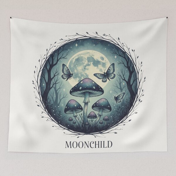 Item preview, Moon Mushroom Art Dark Cottagecore Night Magic  designed and sold by CalmCapy Co.