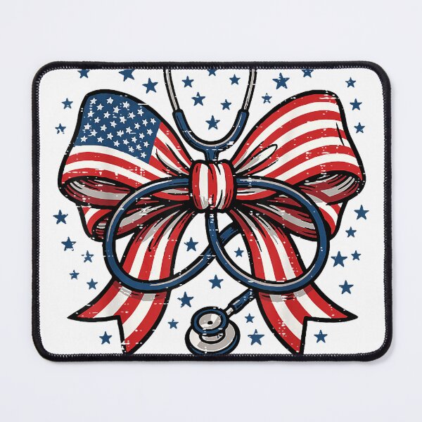 Item preview, 4th of July Nurse US Flag Bow Stethoscope Scrub Top Women T-Shirt designed and sold by Voila-creative.