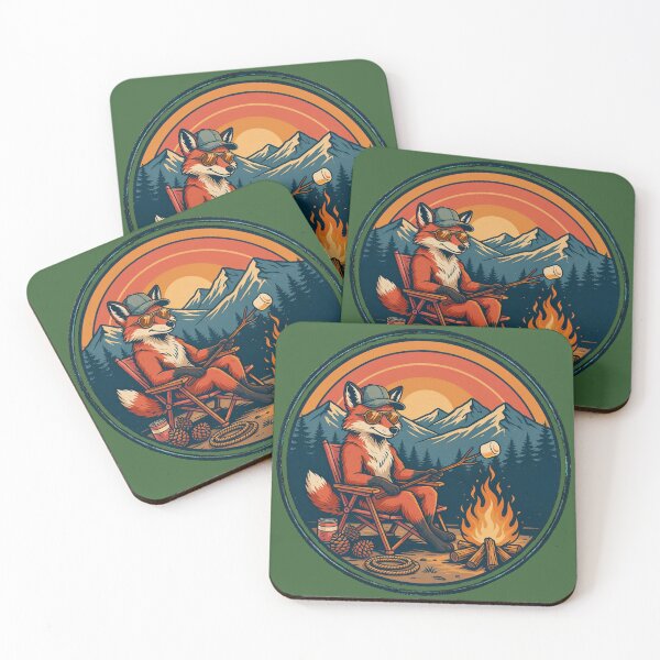 Item preview, Fox Roasting Marshmallows Retro Sunset Outdoor Adventure designed and sold by lazulishop.