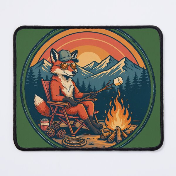Item preview, Fox Roasting Marshmallows Retro Sunset Outdoor Adventure designed and sold by lazulishop.