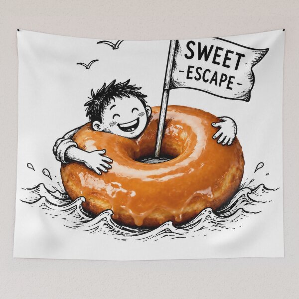 Item preview, Sweet Escape - Whimsical Mixed Media Donut Doodle Art designed and sold by LoomLite.