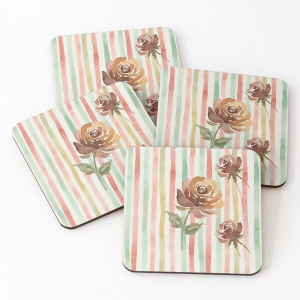 Item preview, Rustic Autumn Roses Watercolor Stripes designed and sold by wissal.studio.