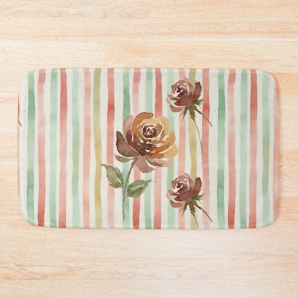 Item preview, Rustic Autumn Roses Watercolor Stripes designed and sold by wissal.studio.