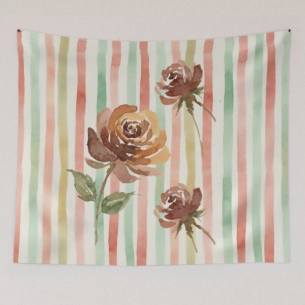 Item preview, Rustic Autumn Roses Watercolor Stripes designed and sold by wissal.studio.