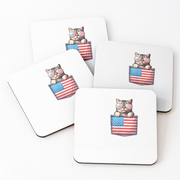 Item preview, Cat American Flag Pocket 4th Of July Patriotic Kitten Lover T-Shirt designed and sold by RKdrawings.