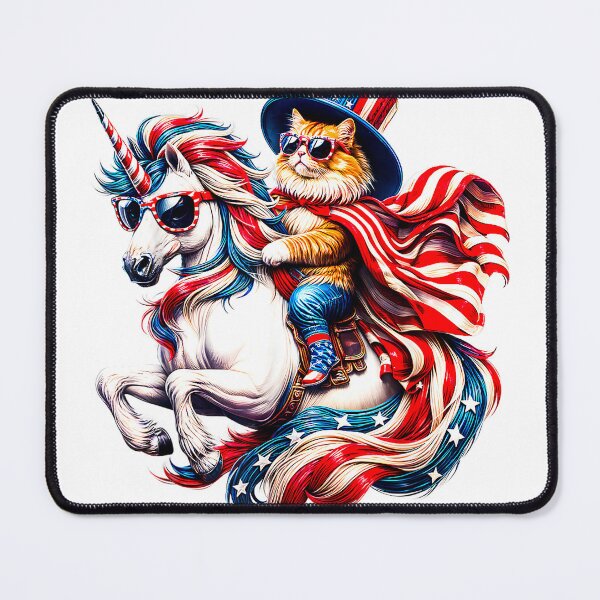 Item preview, Cat Riding Unicorn USA Flag Patriotic 4th of July T-Shirt designed and sold by kevincuellar.