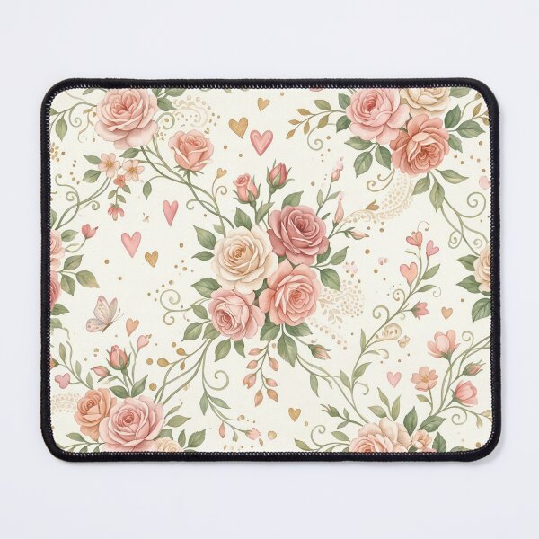 Item preview, Romantic Vintage Floral Pattern - Pink Roses with Hearts & Butterflies - Shabby Chic Seamless Design designed and sold by ART BOND.