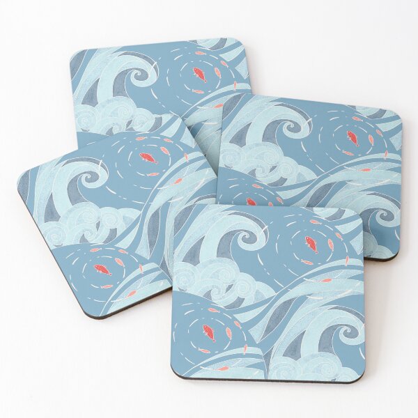 Item preview, Japanese Ocean Waves and Red Fish Pattern designed and sold by LafinaArt.