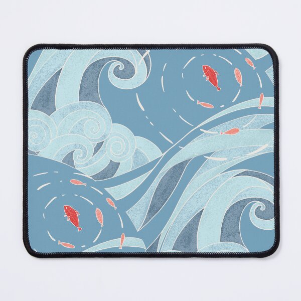 Item preview, Japanese Ocean Waves and Red Fish Pattern designed and sold by LafinaArt.