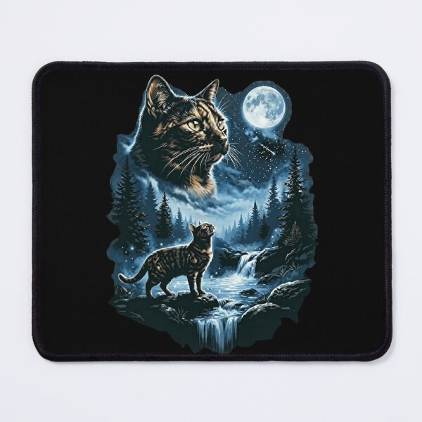 Item preview, Mystic Forest Cat Under Full Moon Night Waterfall Sky designed and sold by haitrieuic96.