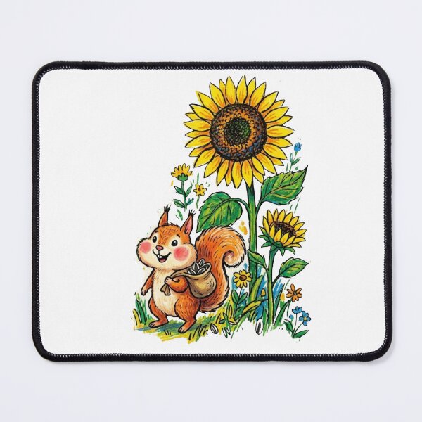 Item preview, Cute Squirrel in Sunflower Garden Summer Flower Illustration designed and sold by TaiwanMemory.