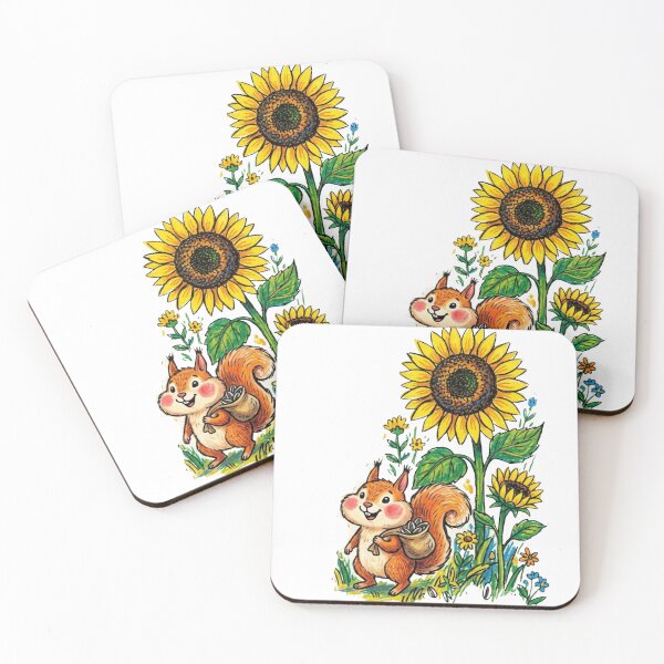 Item preview, Cute Squirrel in Sunflower Garden Summer Flower Illustration designed and sold by TaiwanMemory.