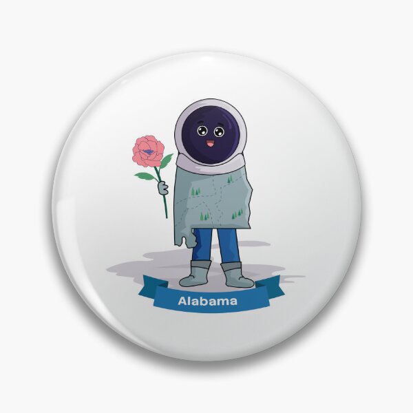 Item preview, Alabama State Map Character with Camellia Flower and Pine Trees designed and sold by Travel.Art.