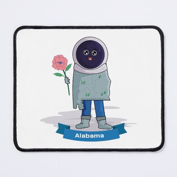 Item preview, Alabama State Map Character with Camellia Flower and Pine Trees designed and sold by Travel.Art.