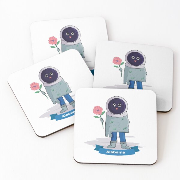 Item preview, Alabama State Map Character with Camellia Flower and Pine Trees designed and sold by Travel.Art.