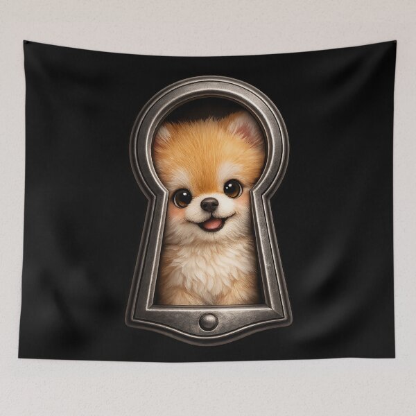 Item preview, Cute Pomeranian Peeking Through Keyhole – Curious Fluffy Dog Art | Pomeranian Lover Gift designed and sold by irfanshikh.