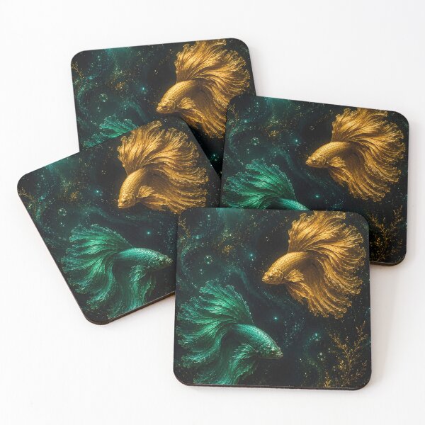 Item preview, Emerald and Gold Betta Fish Pair designed and sold by SRY DESIGN.