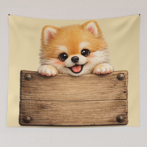 Item preview, Cute Pomeranian Holding Blank Wood Sign – Funny Fluffy Dog Customize Art | Pomeranian Gift designed and sold by irfanshikh.