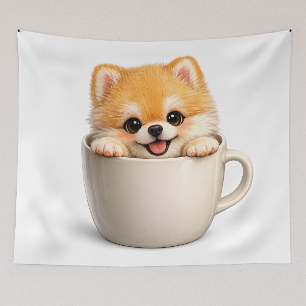 Item preview, Cute Pomeranian Sitting in Coffee Cup – Fluffy Puppy Teacup Art | Pomeranian Coffee Lover Gift designed and sold by irfanshikh.