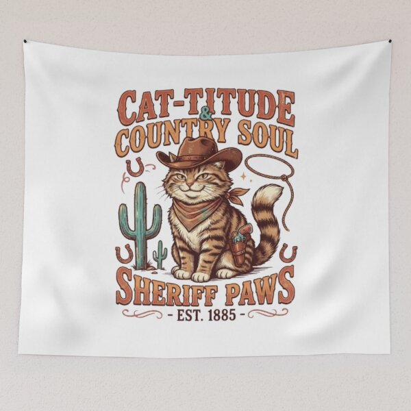Item preview, Meowdy Partner Retro Cowboy Cat Vintage Western Sunset T-Shirt designed and sold by PixelStyle Studio.